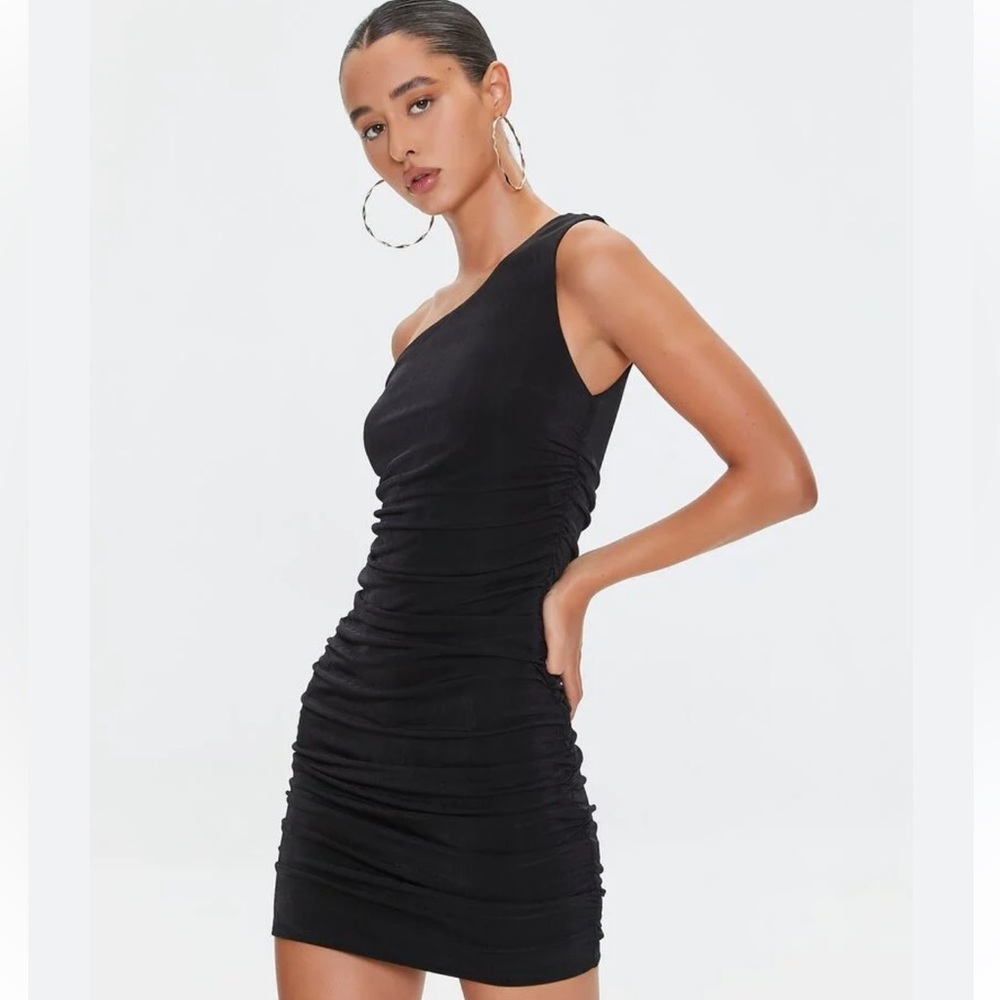 Ruched One Shoulder Mini Dress